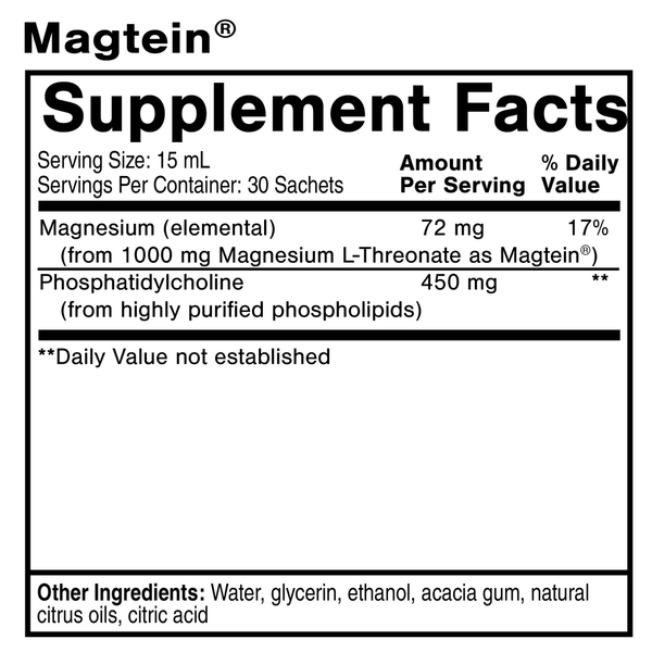 Liposomal Magtein Sachets Supplement Facts Label
