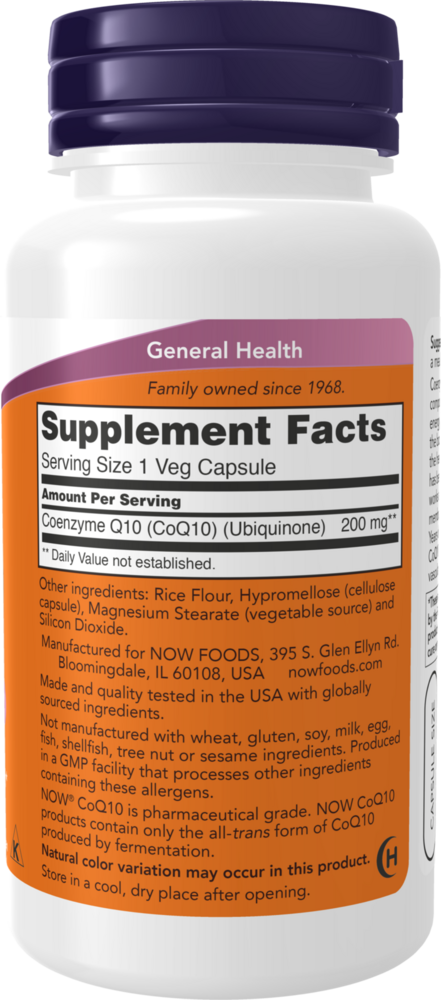 CoQ10 200 mg Supplement Facts Label