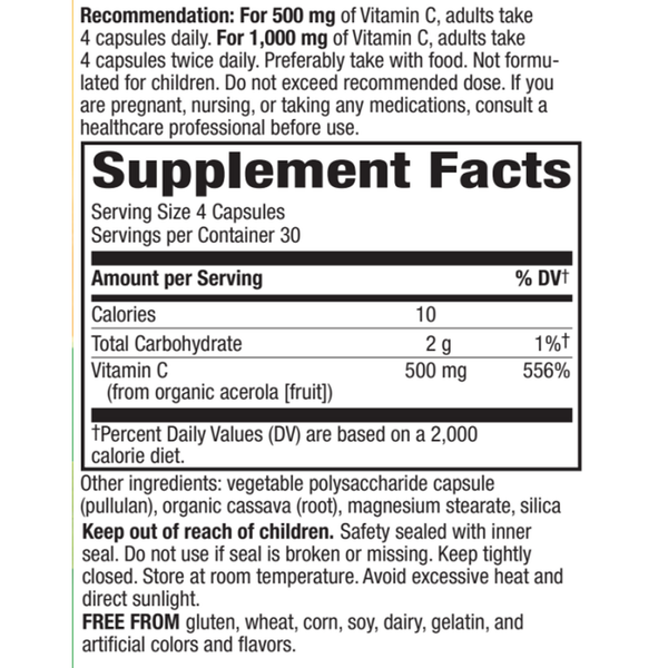 Alive! Immune Support Vitamin C Supplement Facts Label