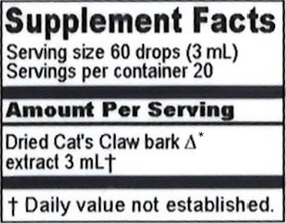 Cat's Claw Extract Supplement Facts Label