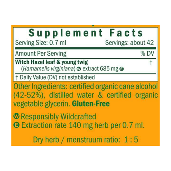 Witch Hazel/Hamamelis Virginiana Supplement Facts Label