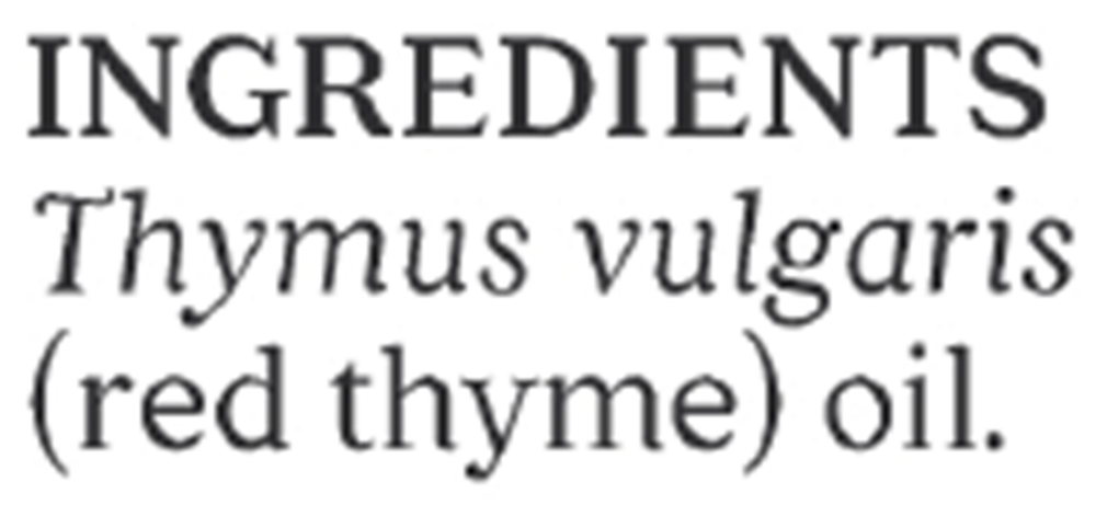 Red Thyme Essential Oil Supplement Facts Label