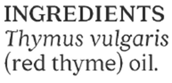 Red Thyme Essential Oil Supplement Facts Label