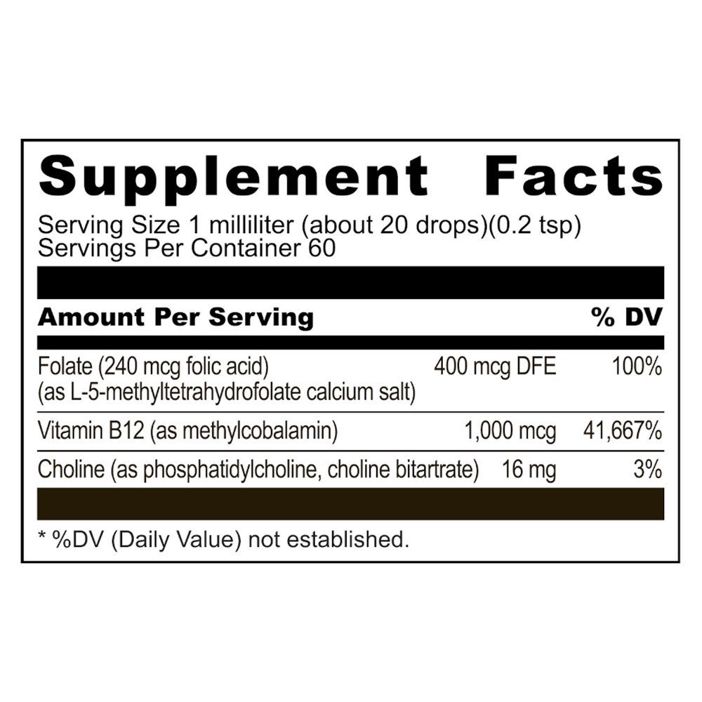 Liposomal B12 Methylfolate Supplement Facts Label