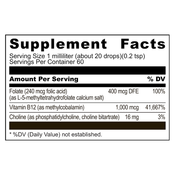 Liposomal B12 Methylfolate Supplement Facts Label