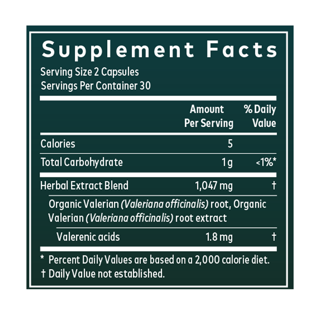 Valerian Root Supplement Facts Label