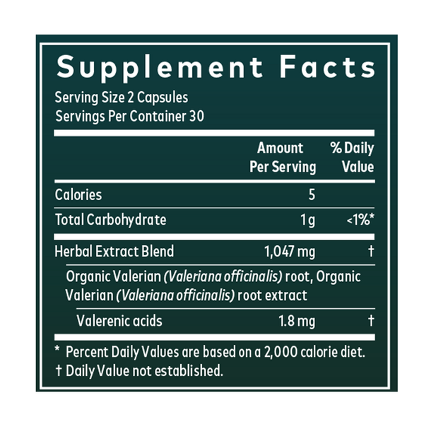 Valerian Root Supplement Facts Label