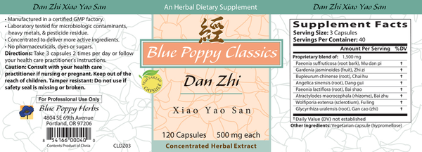 Dan Zhi Xiao Yao San Supplement Facts Label