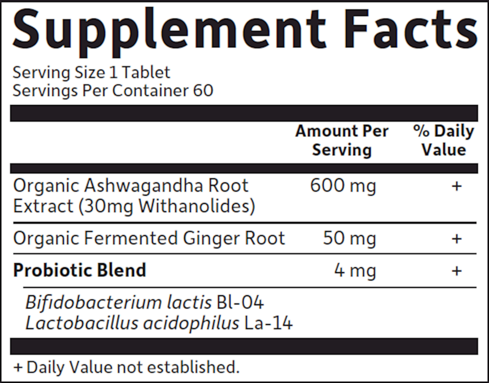 Organics Ashwaganda Stress & Mood Supplement Facts Label
