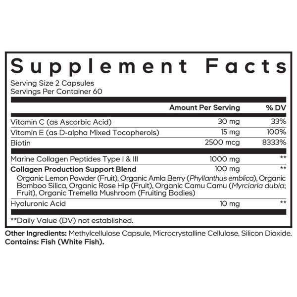 Biotin Marine Collagen+HA+Vit C Supplement Facts Label