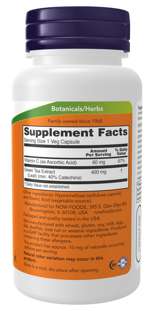 Green Tea Extract 400 mg Supplement Facts Label