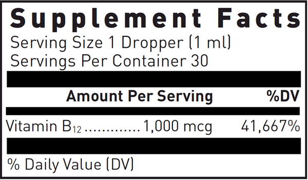 Liquid B12 W/ Methylcobalamin Supplement Facts Label