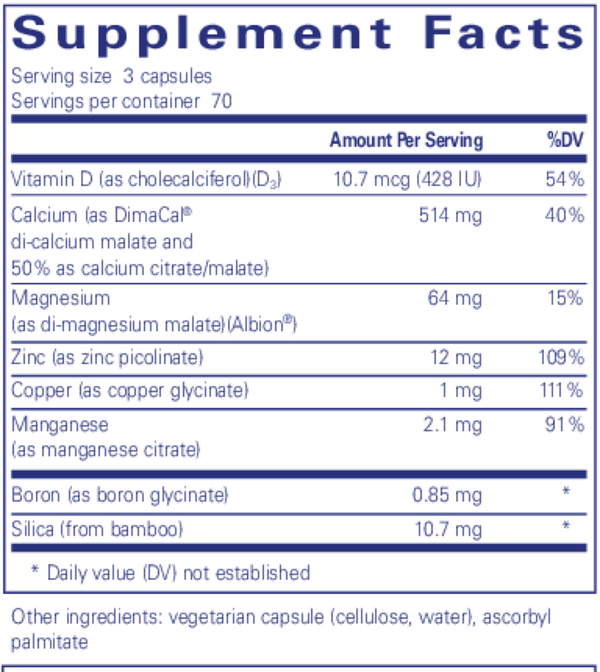 OsteoBalance 210's Supplement Facts Label