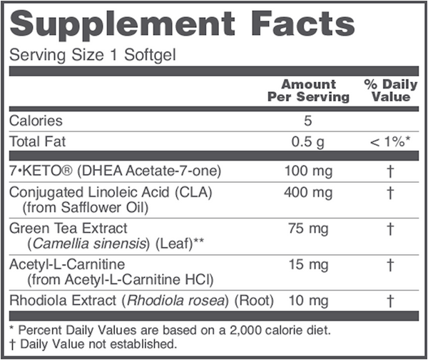 BACKORDER ONLY - 7-KETO® LeanGels™ Supplement Facts Label