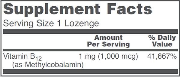 Methyl B12 1000 mcg Supplement Facts Label