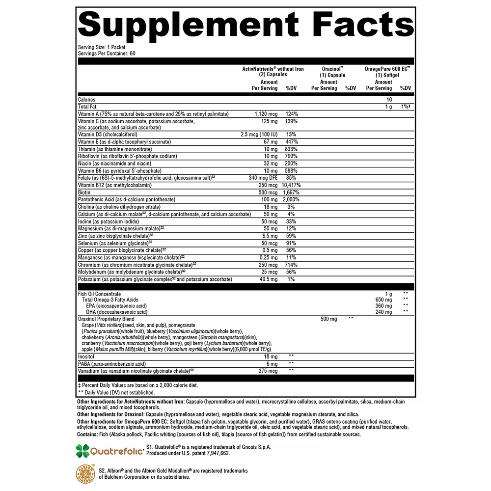ActivEssentials™ Supplement Facts Label