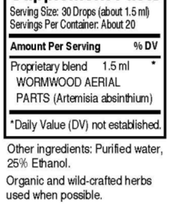 Wormwood (Artemesia) Supplement Facts Label