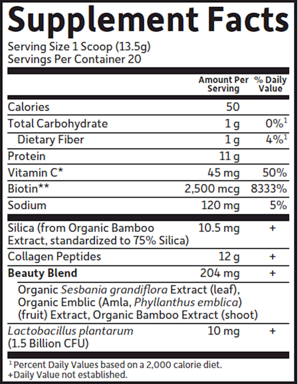 Grass Fed Collagen Beauty Strawberry Lemonade Supplement Facts Label