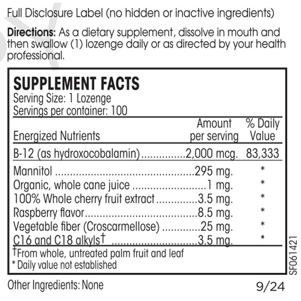 Activated B-12 Guard 2000 mcg Supplement Facts Label