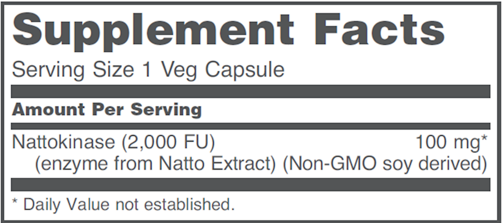Nattokinase 100 mg Supplement Facts Label