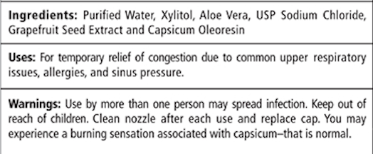 MAX Nasal Spray with Capsicum Supplement Facts Label