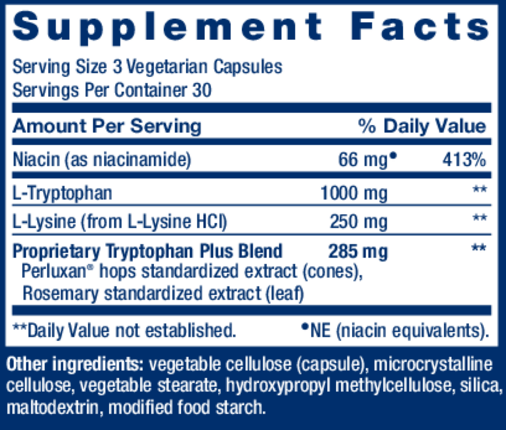 Optimized Tryptophan Plus Supplement Facts Label