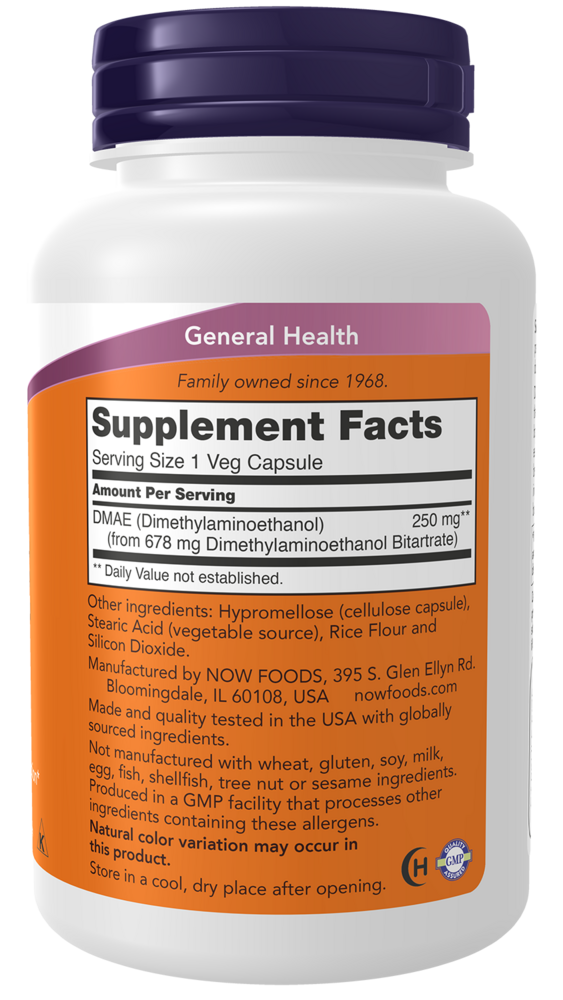 DMAE 250 mg Supplement Facts Label