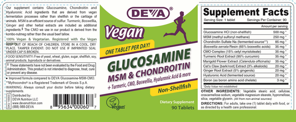 Vegan Glucosamine-Chondroitin-MSM Supplement Facts Label