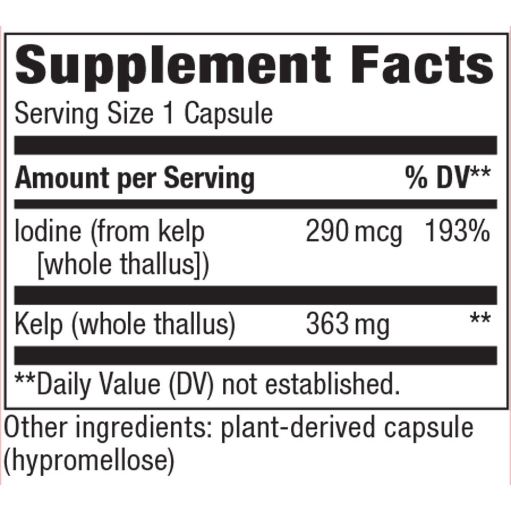 Kelp 600 mg Supplement Facts Label