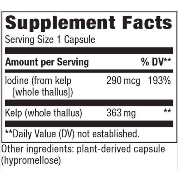 Kelp 600 mg Supplement Facts Label