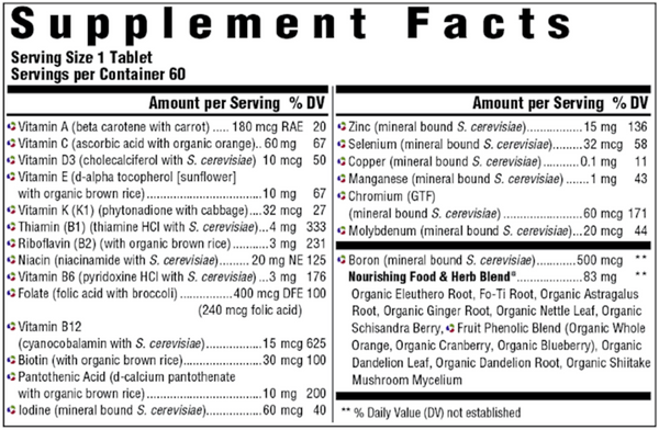 Men's One Daily Supplement Facts Label