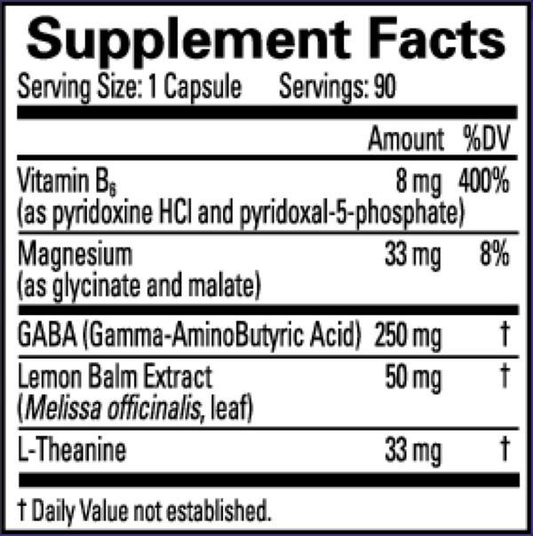 GABA Calming Support Supplement Facts Label