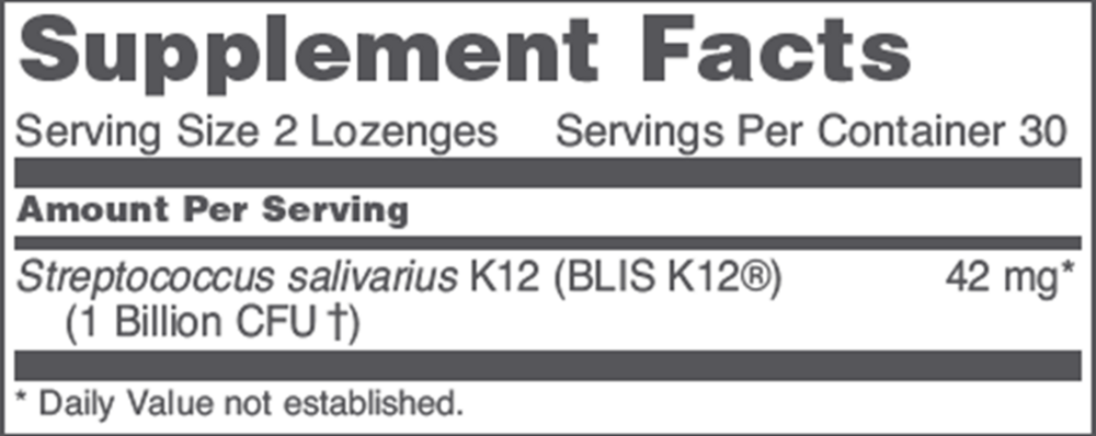 E.N.T. Biotic™ Supplement Facts Label