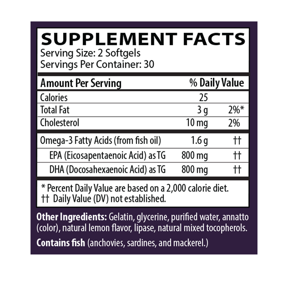 OmegaCell 1600 TG Supplement Facts Label