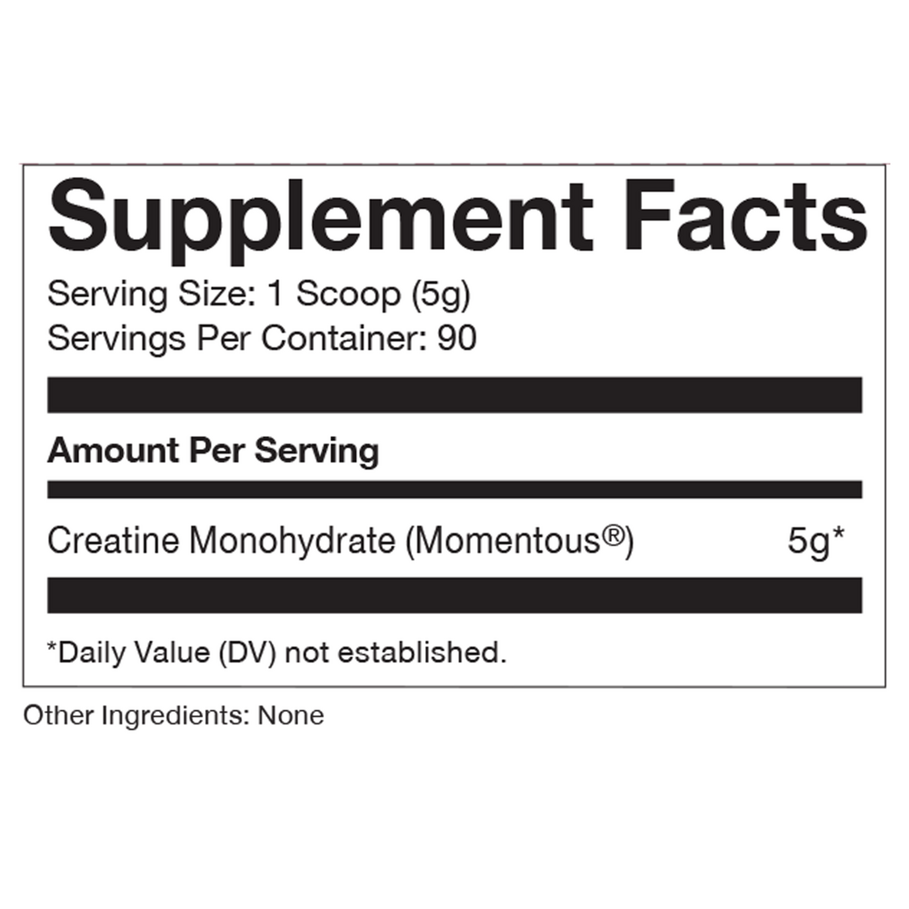 Creatine Unflavored Supplement Facts Label