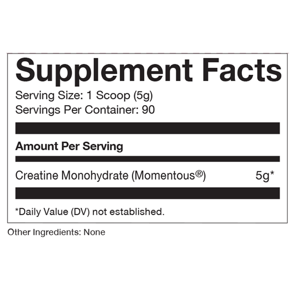 Creatine Unflavored Supplement Facts Label
