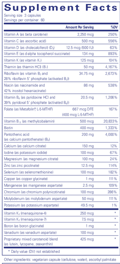 Nutrient 950 with vitamin K Supplement Facts Label