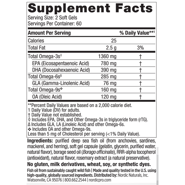 ProOmega-3.6.9 120 Soft Gels Lemon Supplement Facts Label