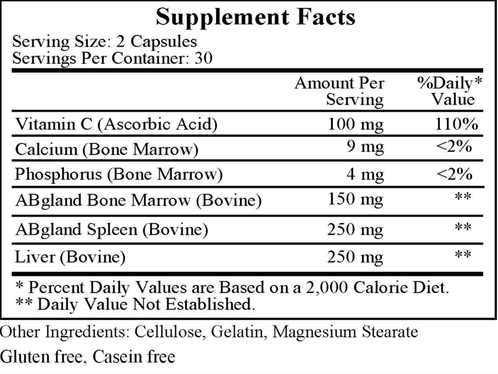 B Cell Formula Supplement Facts Label