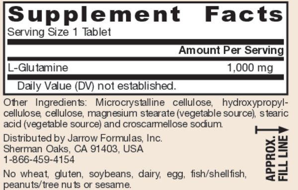 L-Glutamine 1000 mg Supplement Facts Label