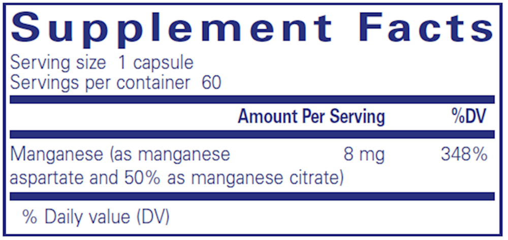 Manganese Supplement Facts Label