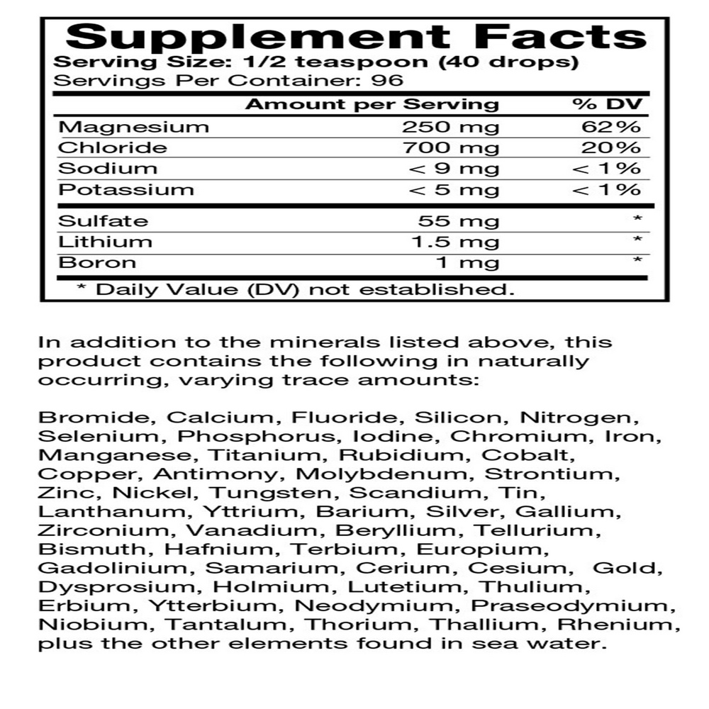 Liquid Ionic Trace Minerals Supplement Facts Label