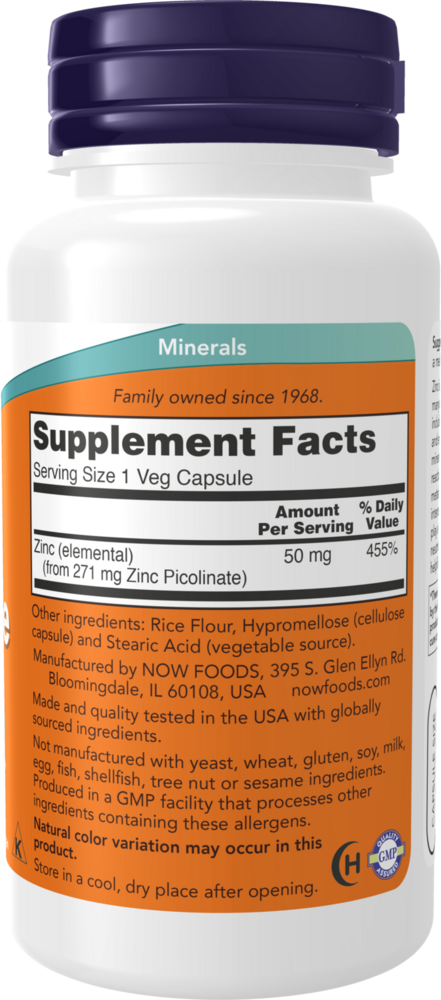 Zinc Picolinate 50 mg Supplement Facts Label