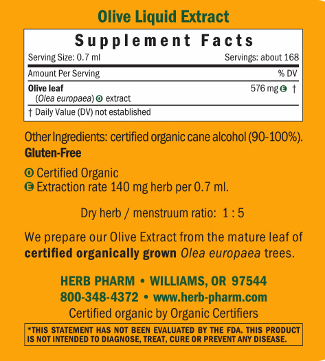 Olive Leaf/Olea europaea Supplement Facts Label