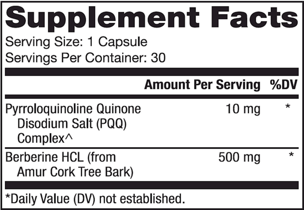 Berberine and MicroPQQ Supplement Facts Label