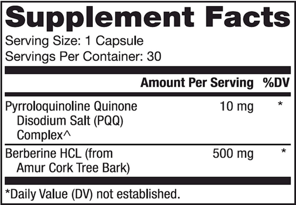 Berberine and MicroPQQ Supplement Facts Label