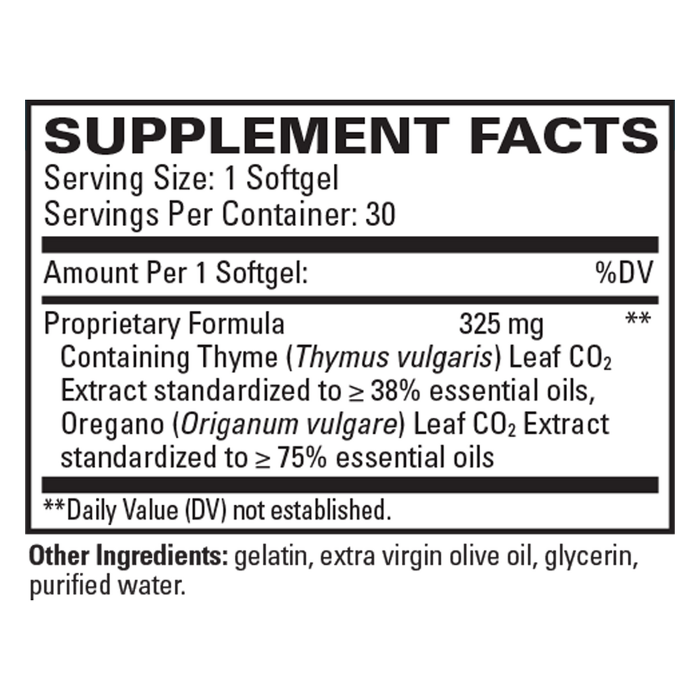 Thyme Plus Oregano Supplement Facts Label