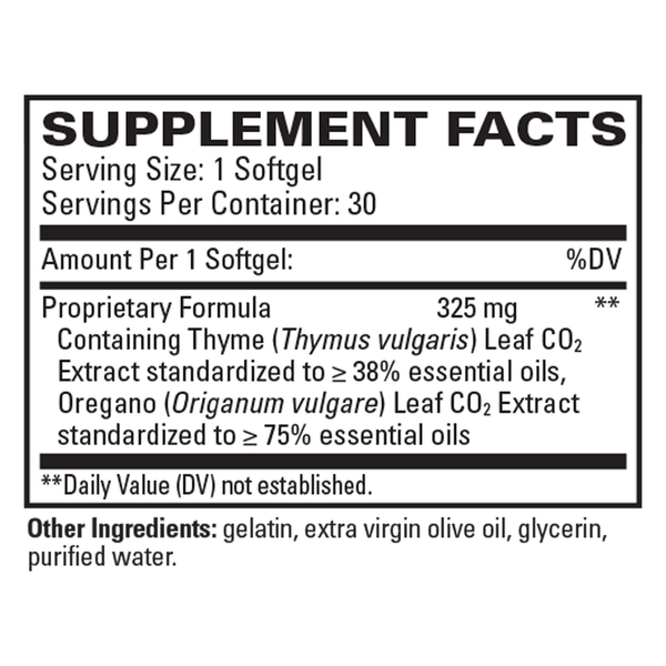 Thyme Plus Oregano Supplement Facts Label