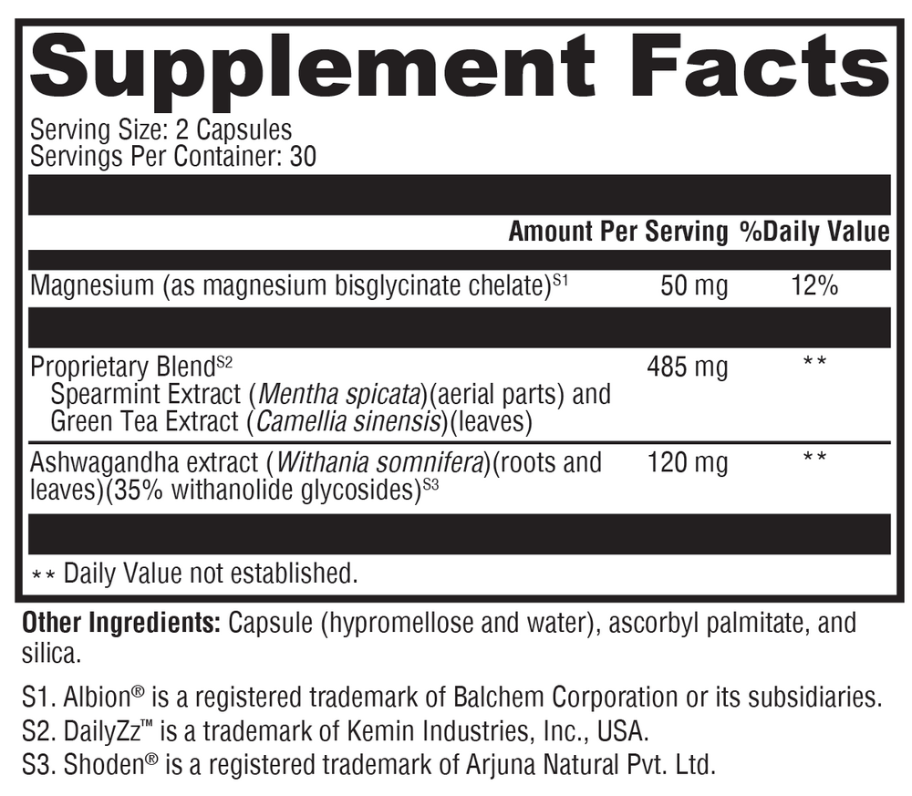 Sleep & Perform Supplement Facts Label