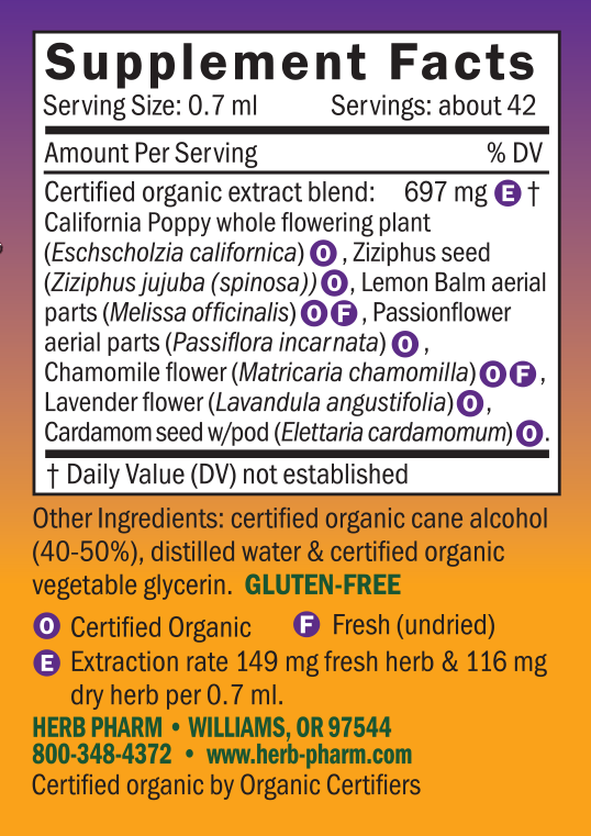 Herbs on the Go: Bed Time™ Supplement Facts Label